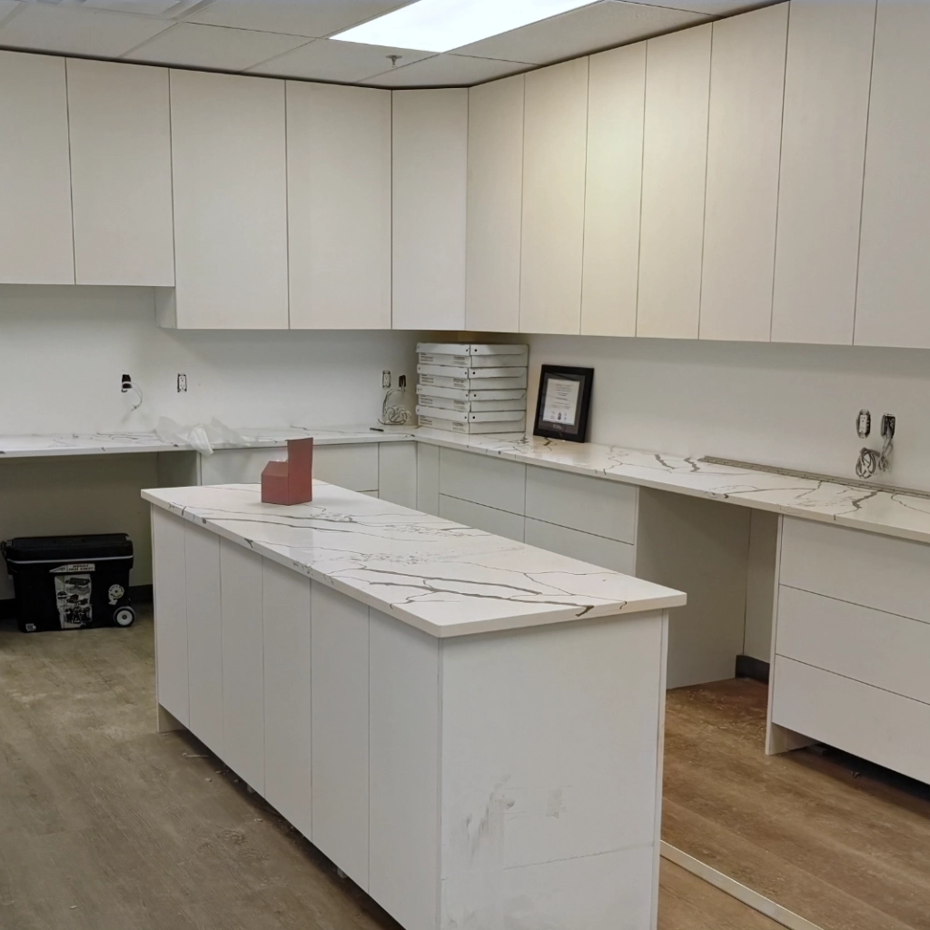 Clean white commercial kitchen